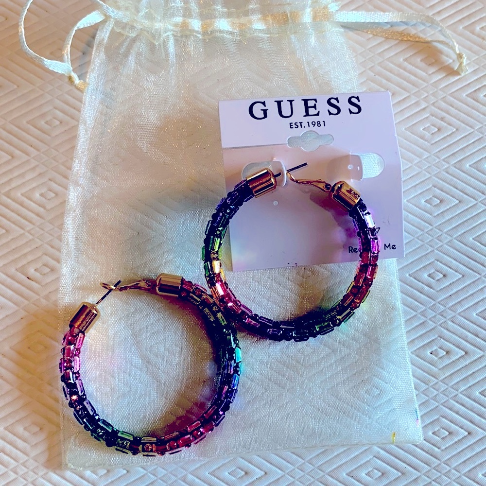 Guess crystal rainbow large hoop earrings